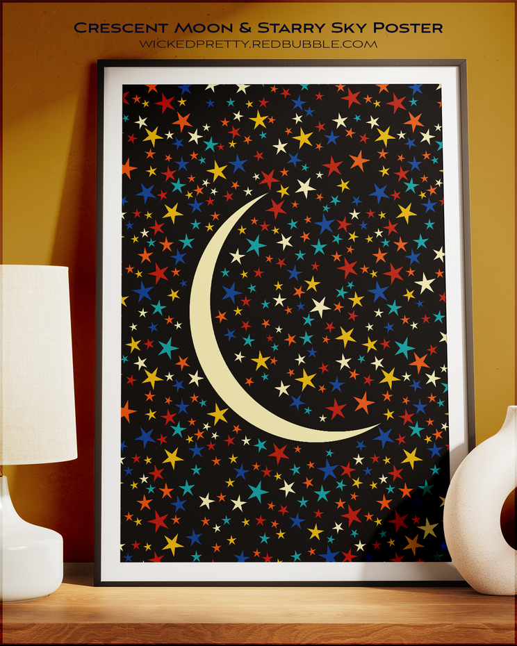 Crescent Moon &amp; Starry Sky Poster