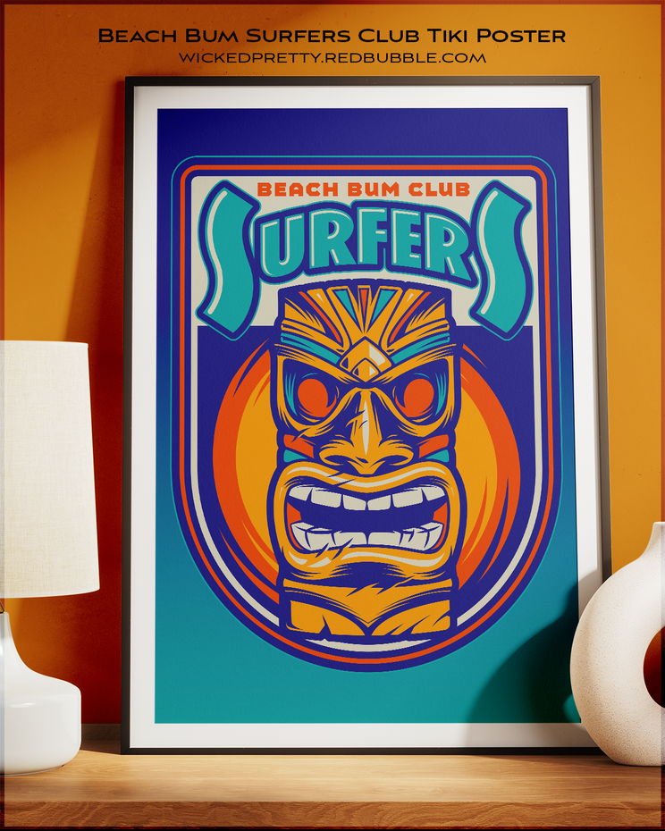Beach Bum Surfers Club Tiki Poster