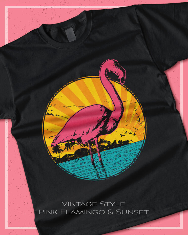 Vintage Style Pink Flamingo &amp; Sunset