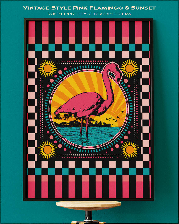 Vintage Style Pink Flamingo &amp; Sunset