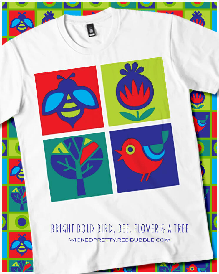 Bright, Bold Bird, Bee, Flower &amp; A Tree
