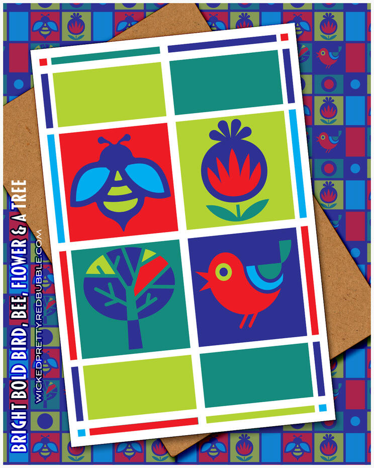 Bright, Bold Bird, Bee, Flower &amp; A Tree