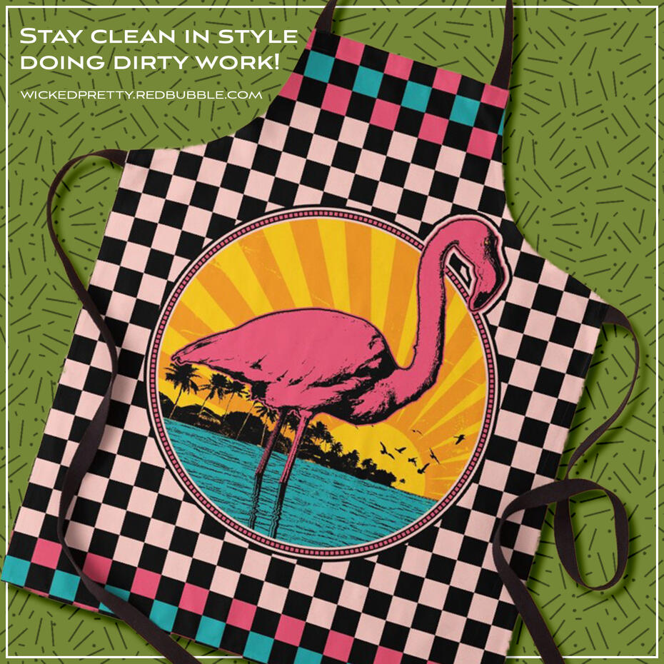 Vintage Style Pink Flamingo &amp; Sunset Apron