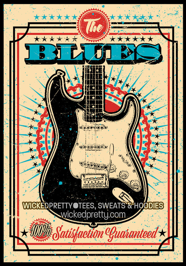 Vintage Style Blues Guitar Poster T-Shirt
