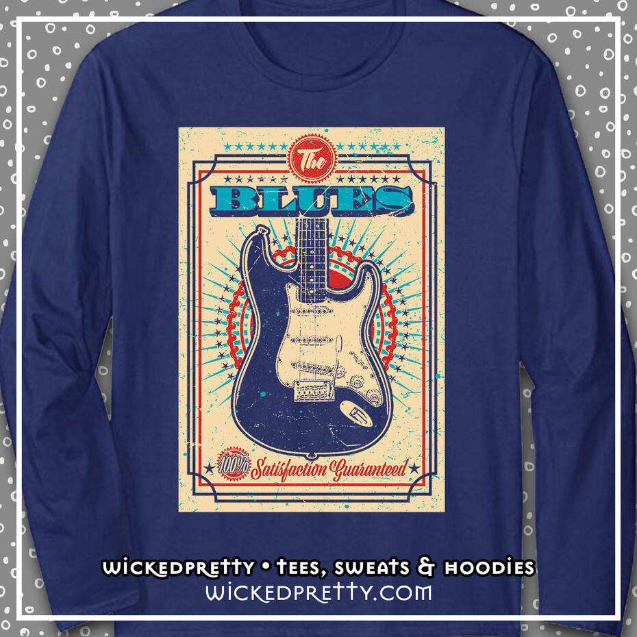 Vintage Style Blues Guitar Poster Long Sleeve T-Shirt