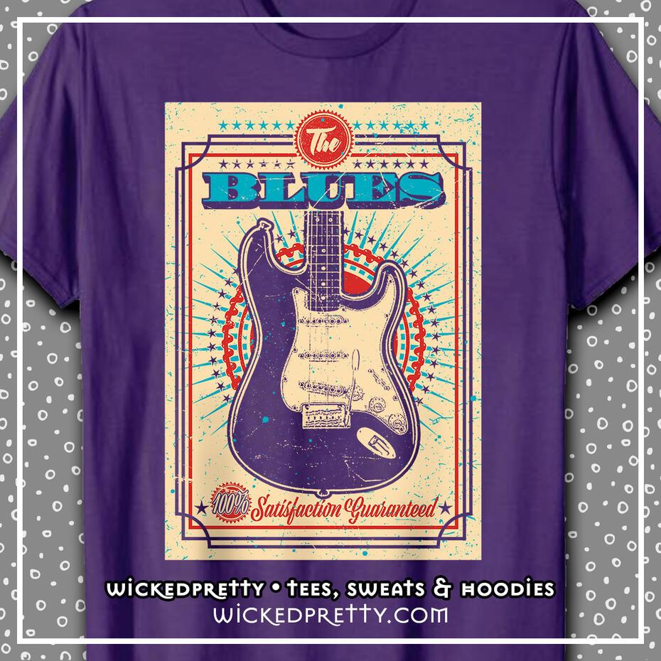 Vintage Style Blues Guitar Poster T-Shirt