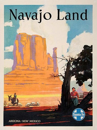 Navajo Land, Arizona, Santa Fe Vintage Travel Poster