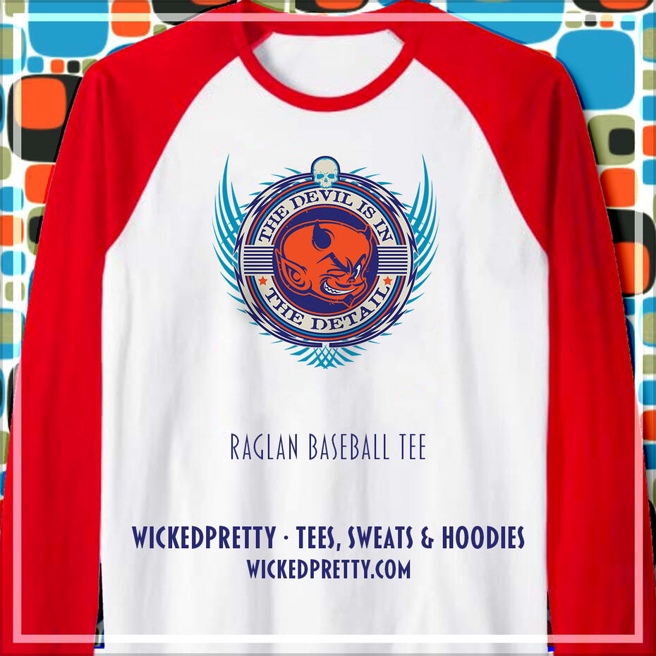 Devil Is In The Detail Winged Badge Raglan Baseball Tee