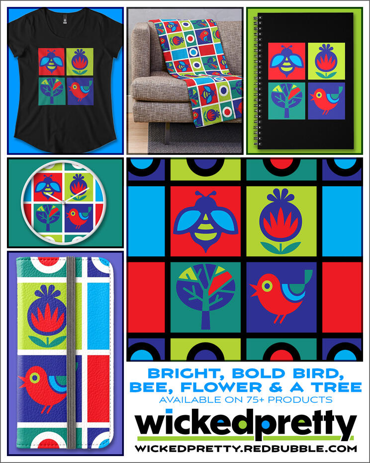 Bright, Bold Bird, Bee, Flower &amp; A Tree