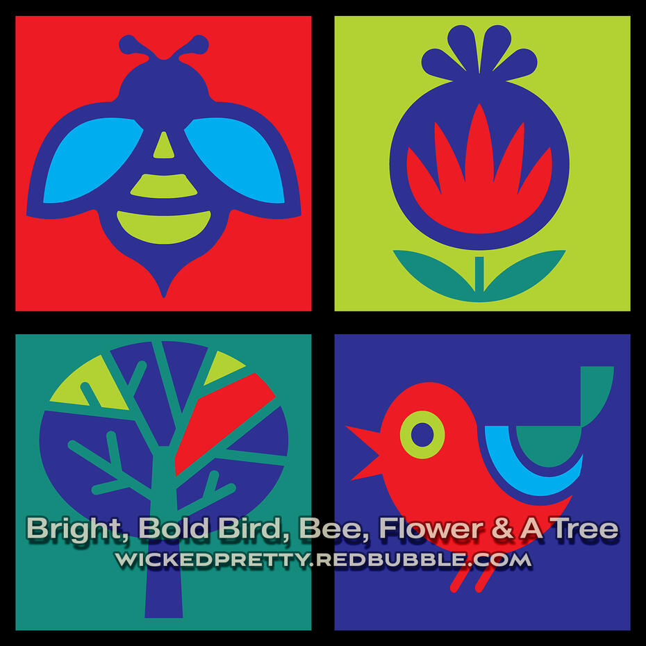 Bright, Bold Bird, Bee, Flower &amp; A Tree