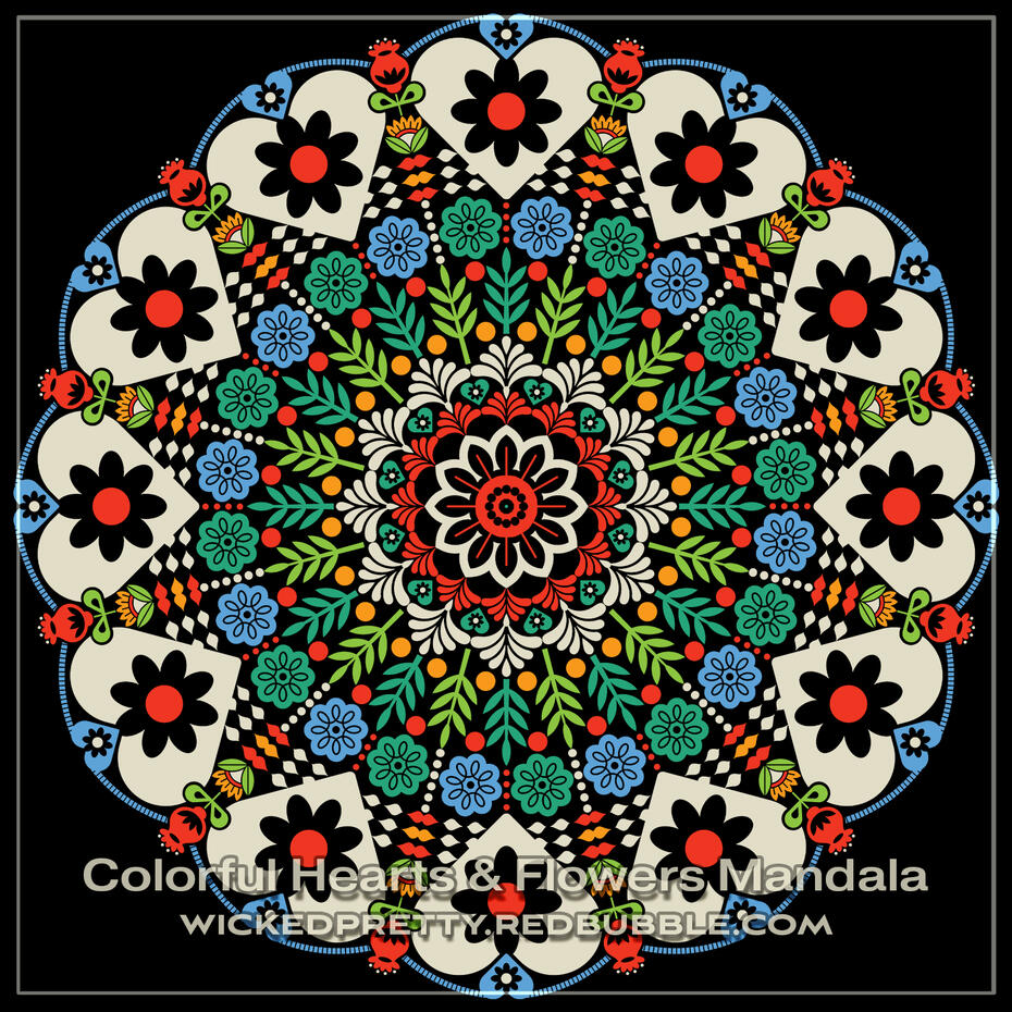 Colorful Hearts &amp; Flowers Mandala
