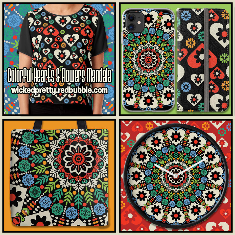 Colorful Hearts &amp; Flowers Mandala