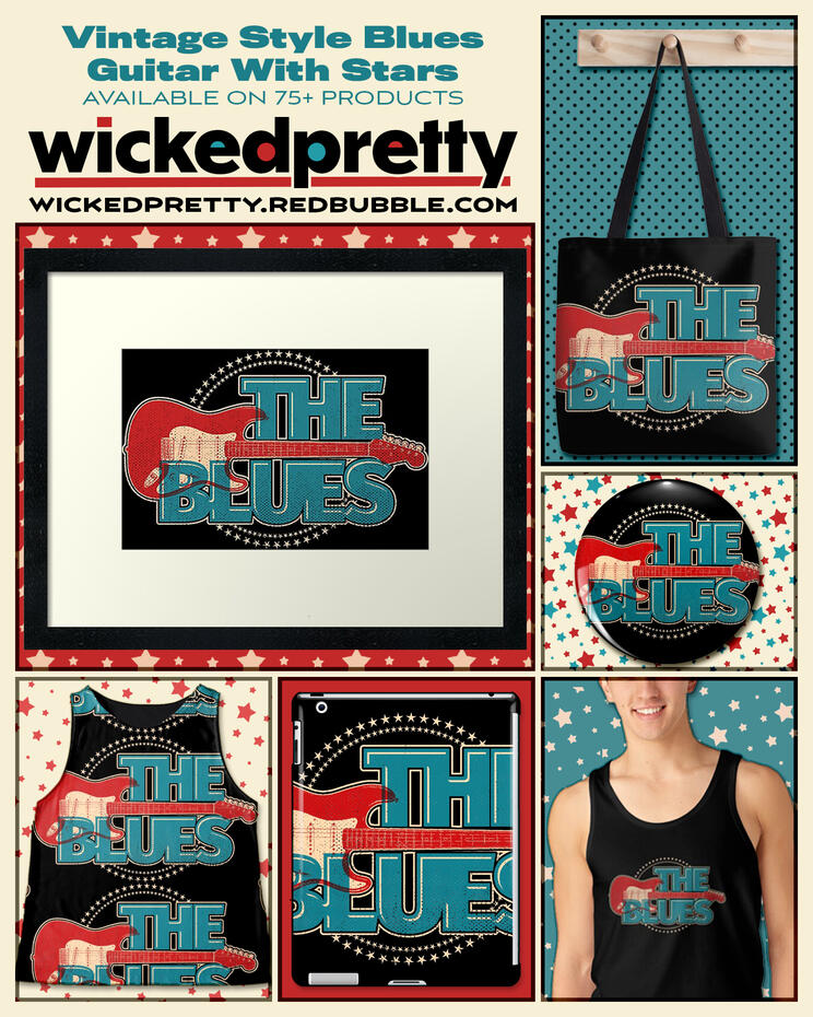 Vintage Style Blues Guitar With Stars