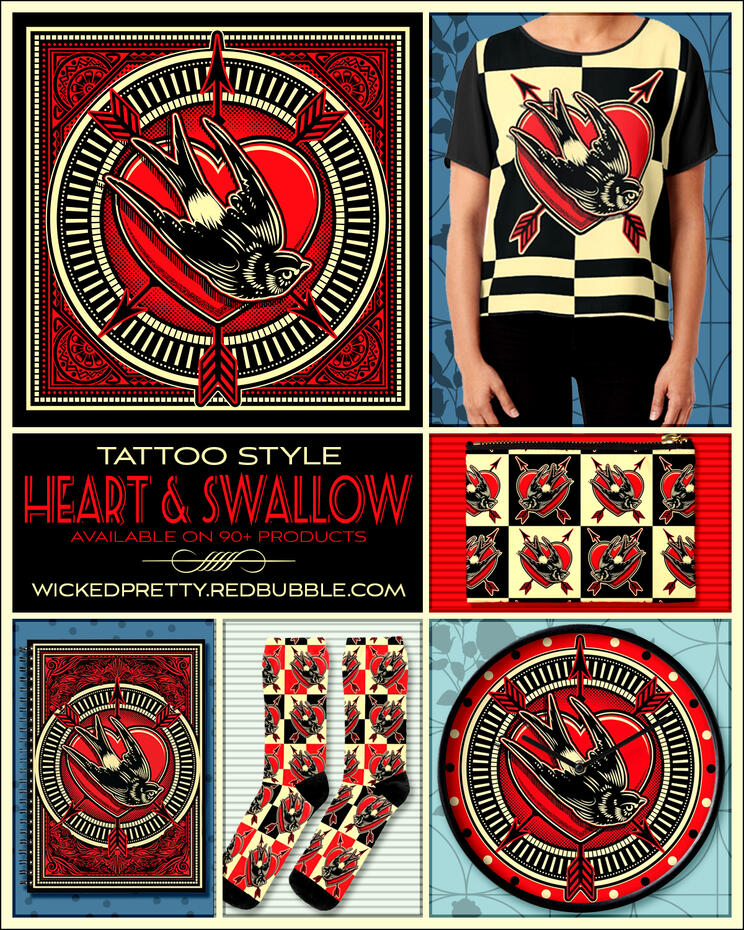 Tattoo Style Heart &amp; Swallow