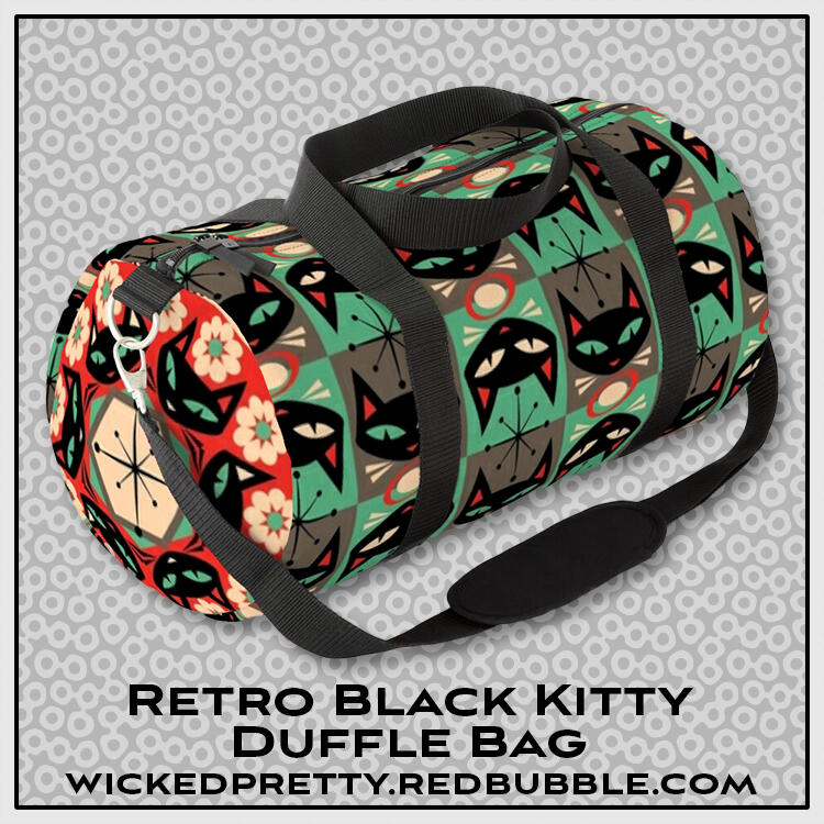 Retro Black Kitty Cat Duffle Bag