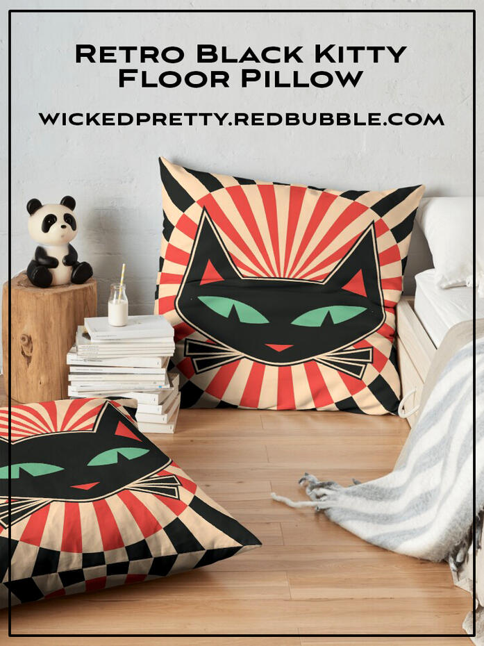 Retro Black Kitty Cat Floor Pillow