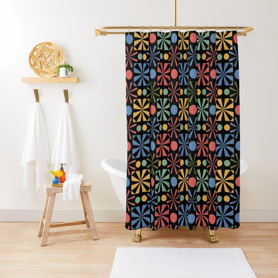 Funky Retro Sunburst Shower Curtain
