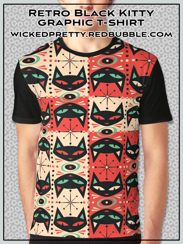 Retro Black Kitty Cat Graphic T-Shirt