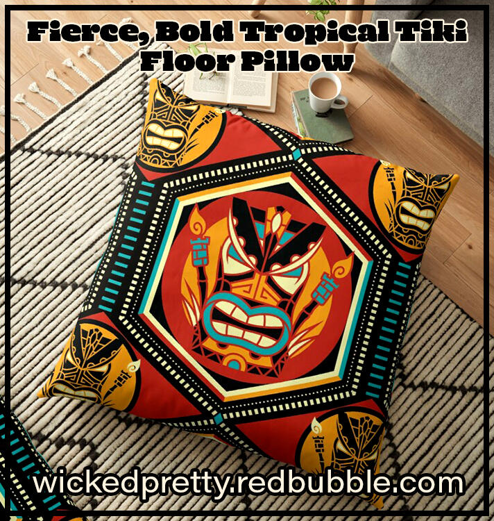 Fierce, Bold Tropical Tiki Floor Pillow