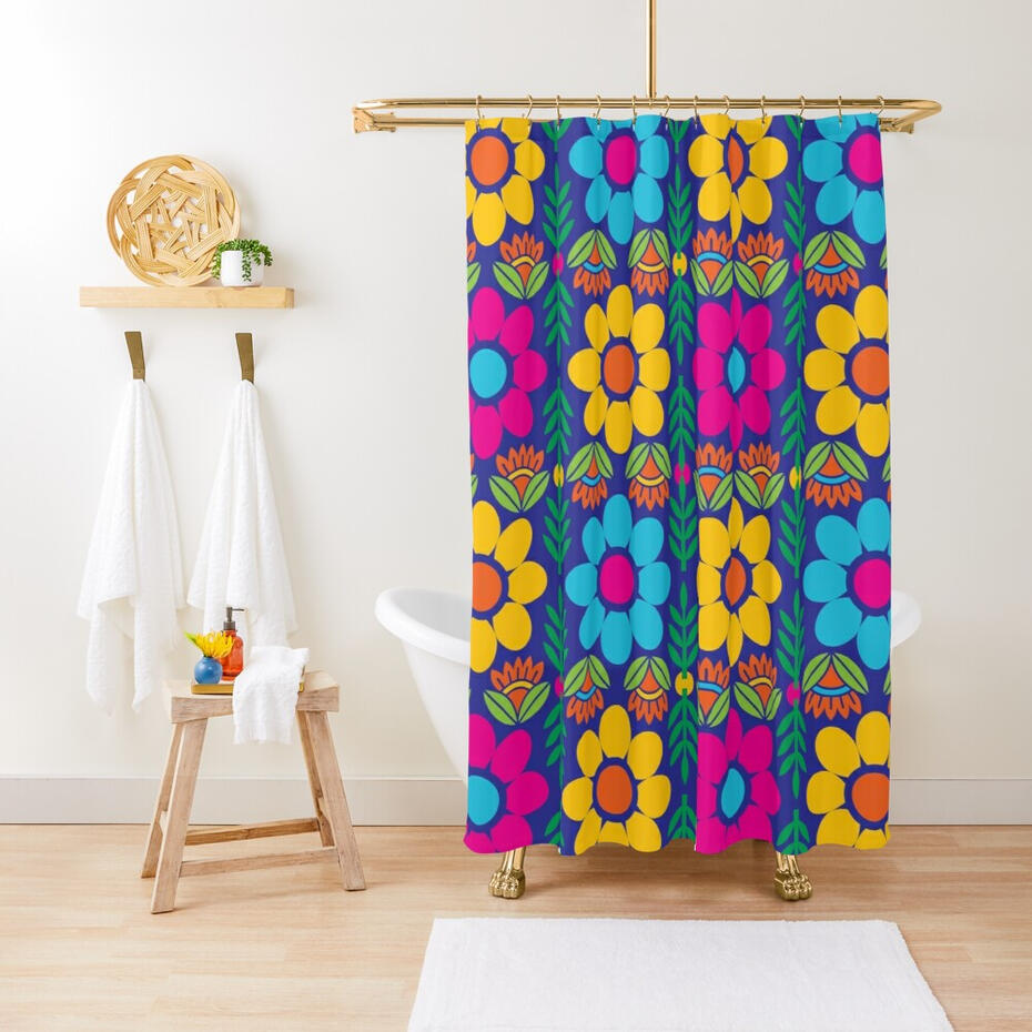 Bright, Colorful Flower Mandala Shower Curtain