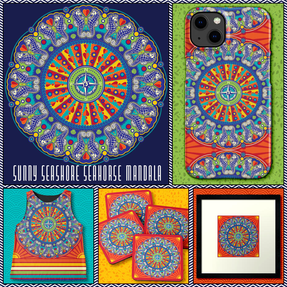 Sunny Seashore Seahorse Mandala ⛱️🌴🐠