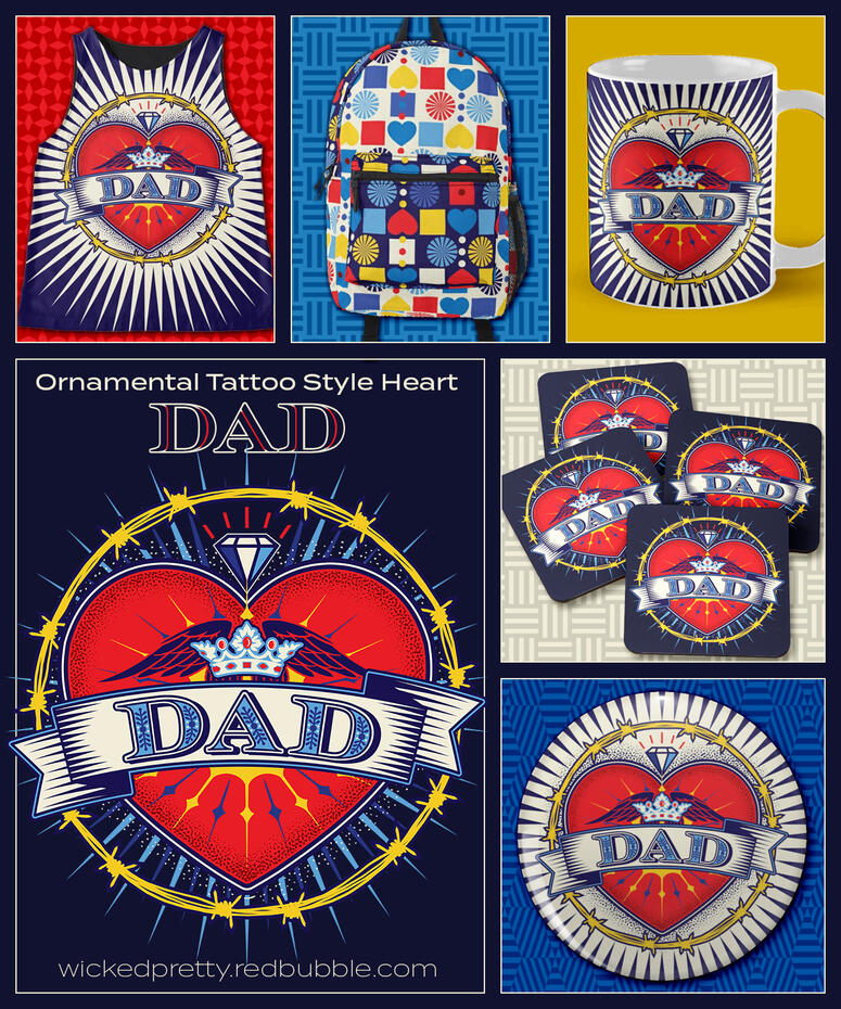 Ornamental Tattoo Style Heart- DAD