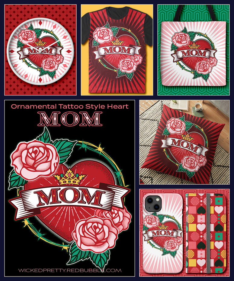 Ornamental Tattoo Style Heart- MOM