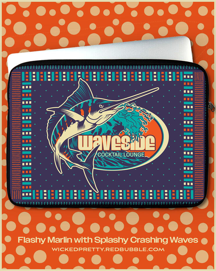 Flashy Marlin with Splashy Crashing Waves - Zipped Laptop Sleeve