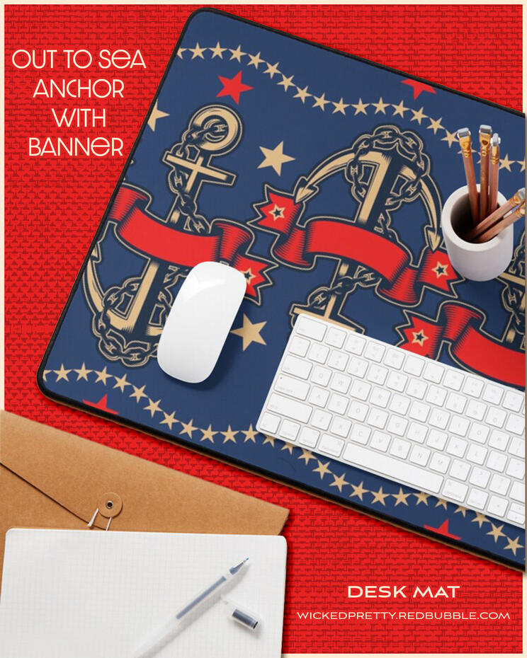Out to Sea Anchor with Banner - Desk Mat