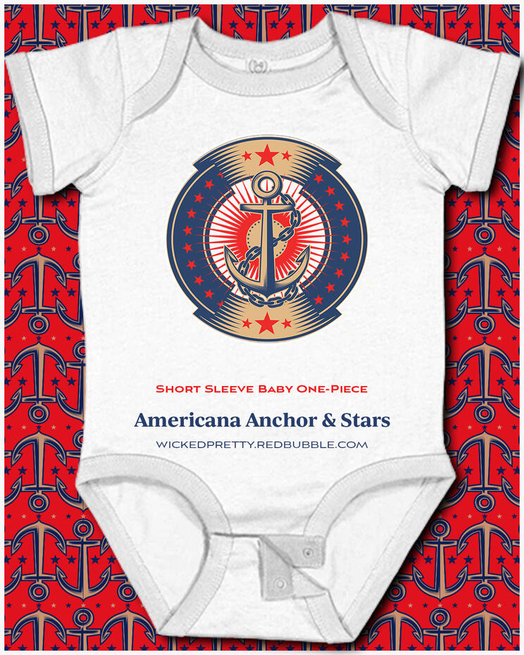 Americana Anchor &amp; Stars Short Sleeve Baby One-Piece