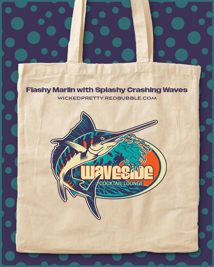 Flashy Marlin with Splashy Crashing Waves - Cotton Tote Bag