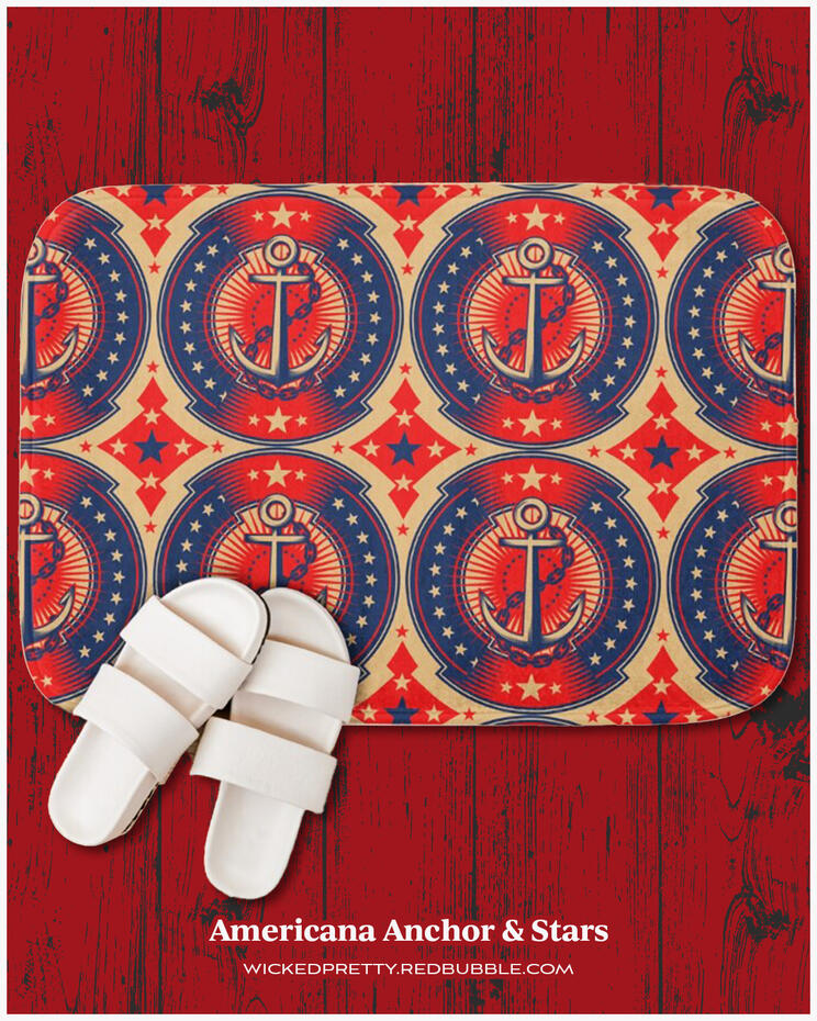 Americana Anchor &amp; Stars Bath Mat