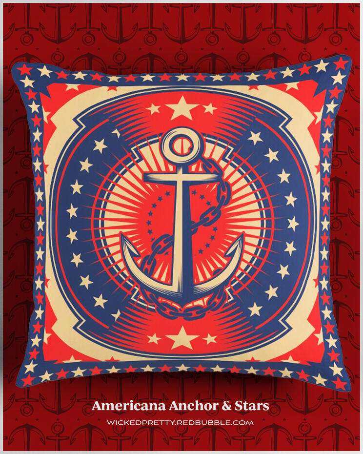 Americana Anchor &amp; Stars Pillow