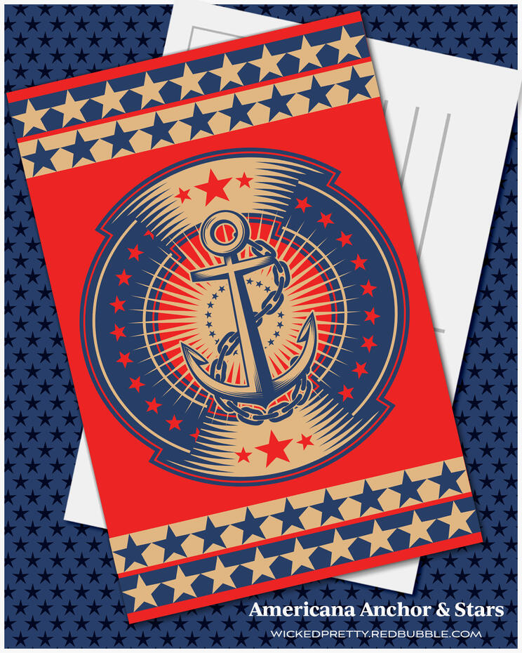 Americana Anchor &amp; Stars Postcard