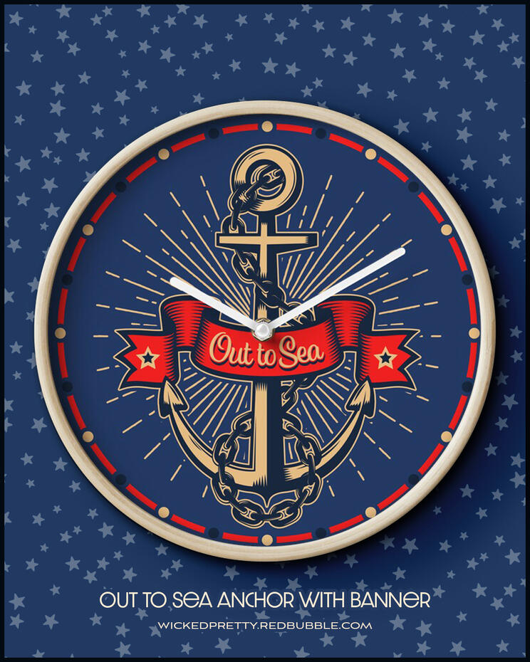 Out to Sea Anchor with Banner - Wall Clock