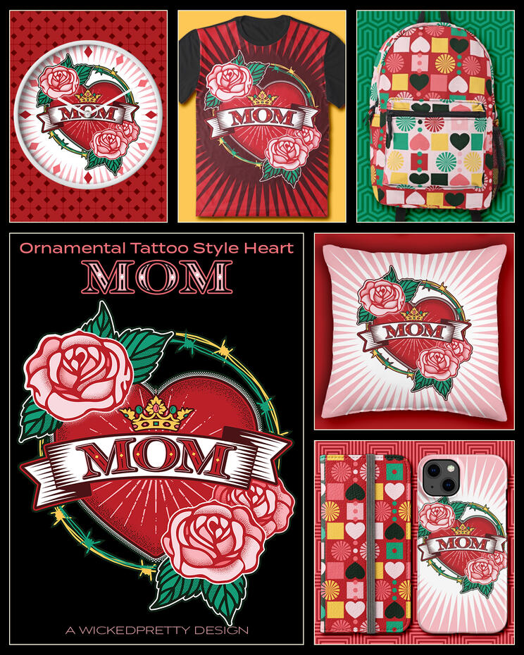 Ornamental Tattoo Style Heart- MOM