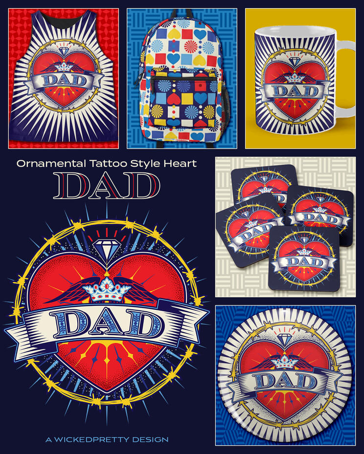 Ornamental Tattoo Style Heart- DAD