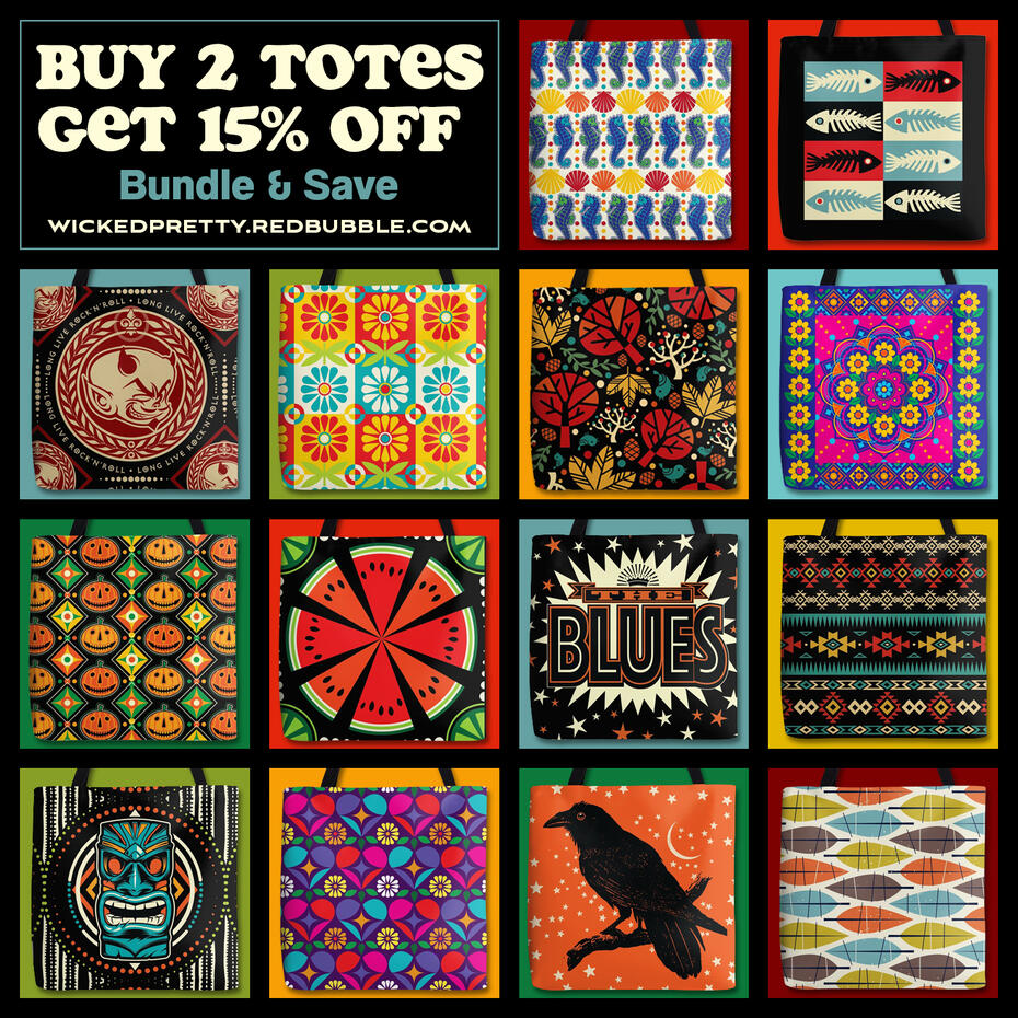 Carry on! Buy 2 tote bags, All Over Print Tote Bags or Cotton Tote Bags and get 15% off.