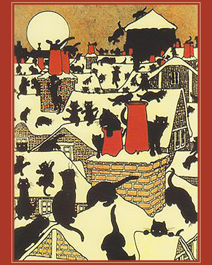 Black Cat Holiday-Vintage Edwardian Christmas Card, circa 1905