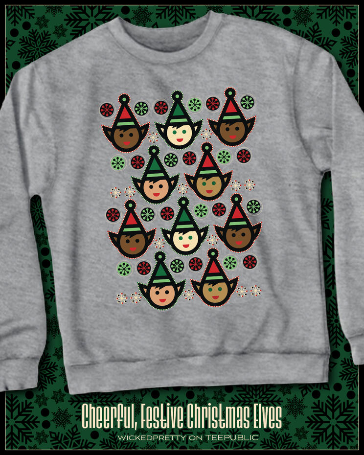 Cheerful, Festive Christmas Elves Crewneck Sweatshirt