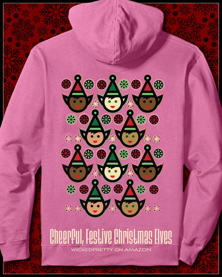 Cheerful, Festive Christmas Elves Pullover Hoodie