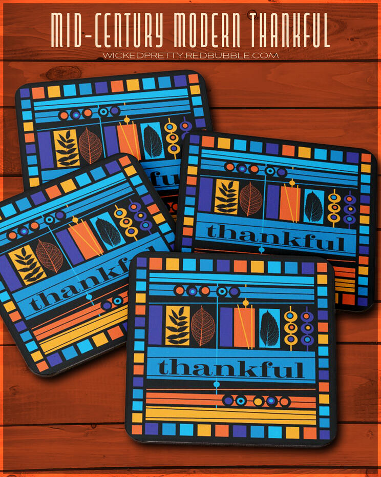Mid-Century Modern Thankful Coasters (Set of 4)
