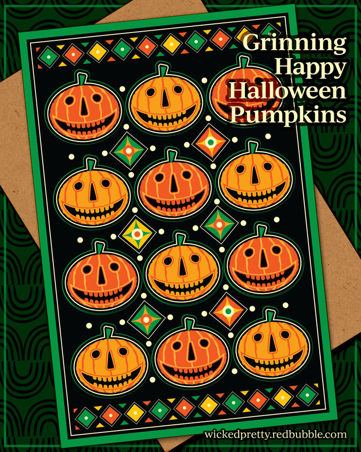 Grinning Happy Halloween Pumpkins Greeting Card