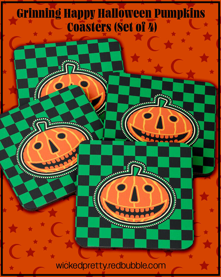 Grinning Happy Halloween Pumpkins Coasters