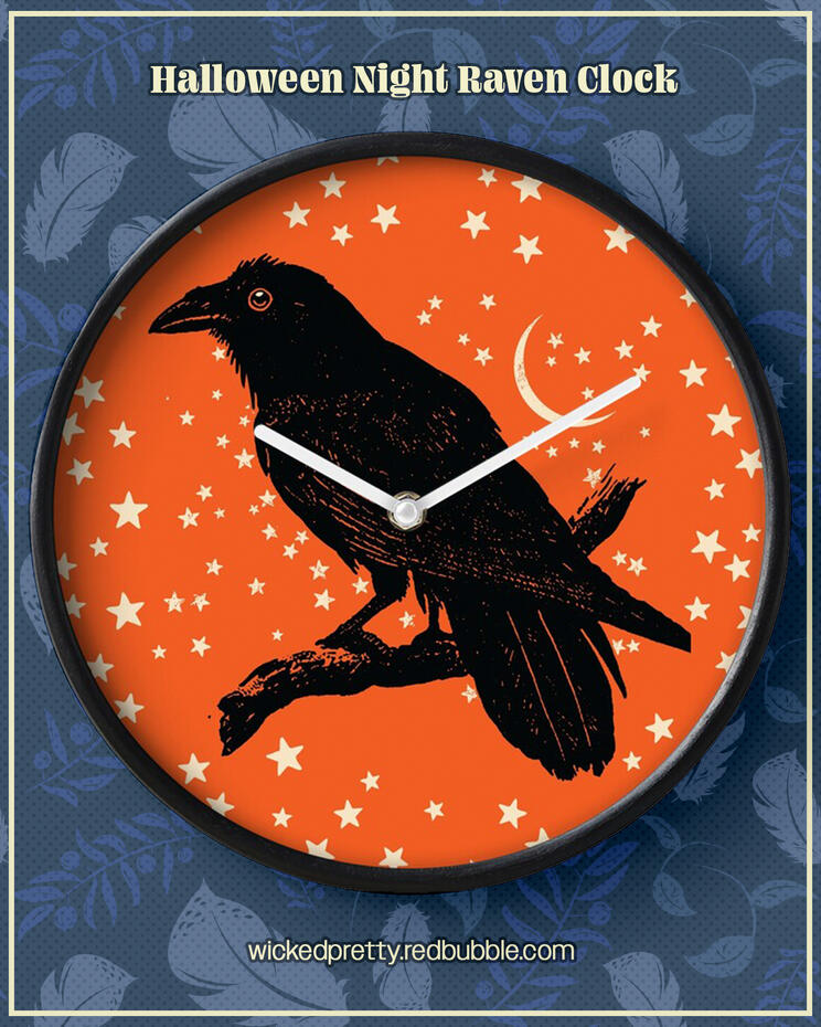 Halloween Night Raven Clock