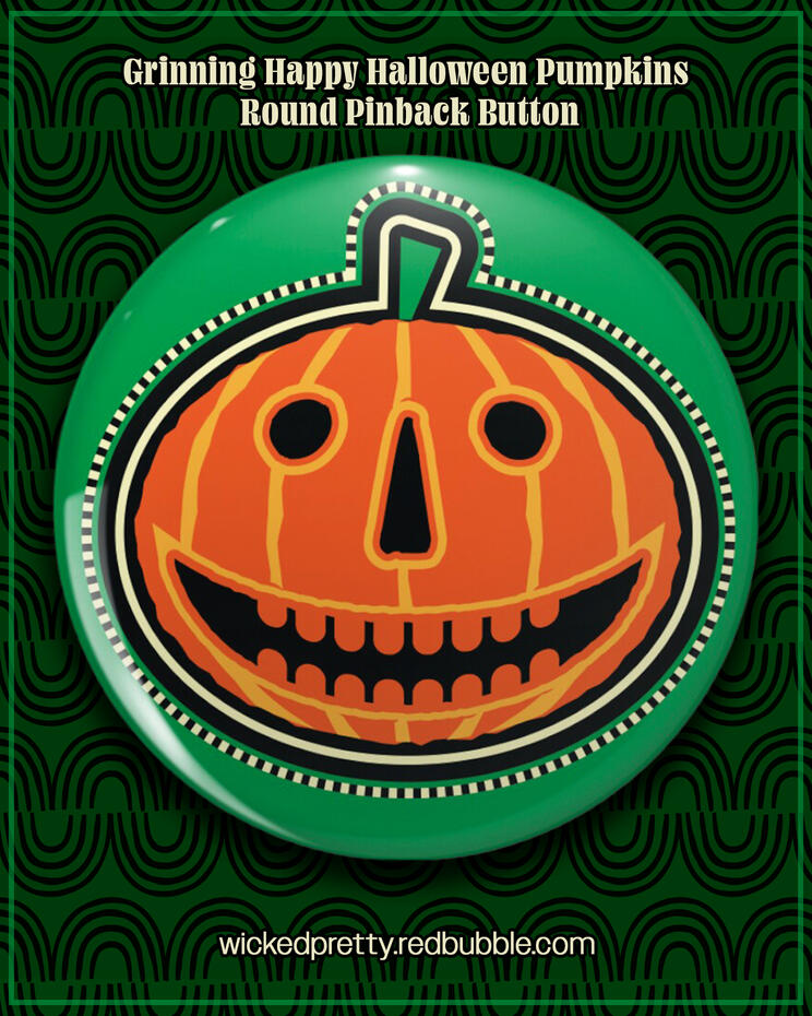 Grinning Happy Halloween Pumpkins Pinback Button