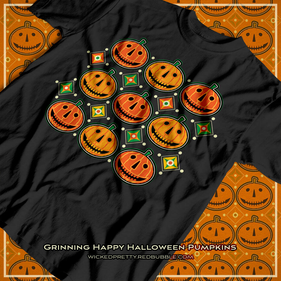 Grinning Happy Halloween Pumpkins T-Shirt