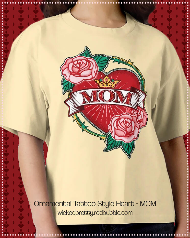 Ornamental Tattoo Style Heart - MOM