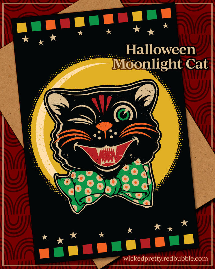 Halloween Moonlight Cat Greeting Card