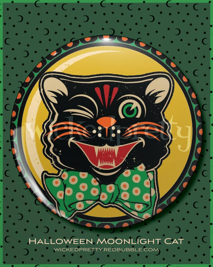 Halloween Moonlight Cat Button Pin